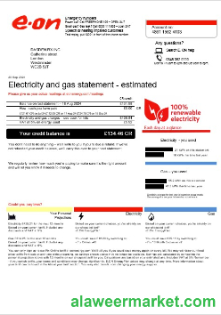 United Kingdom E.ON business utility bill template in Word and PDF formats, version 4